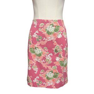 Talbots Cotton Blend Pink Floral Skirt with Back Slit Women's 6